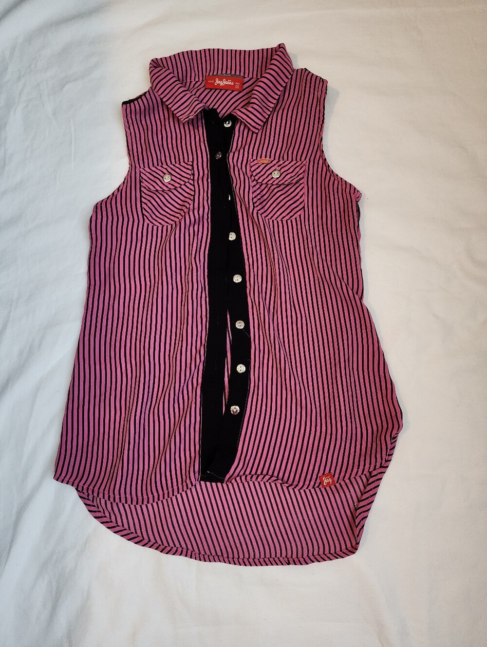 Jag Jeans Sleeveless Pink & Black Striped Button-Down Top